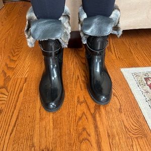 Stuart Weitzman Black Rain/Snow Boots with Faux Fur Trim